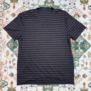 Perry Ellis Mens‎ Striped V Neck T-Shirt Casual Lightweight Top Gray L